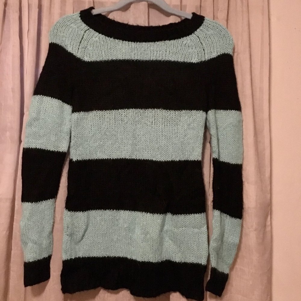 Aqua and black striped sweater